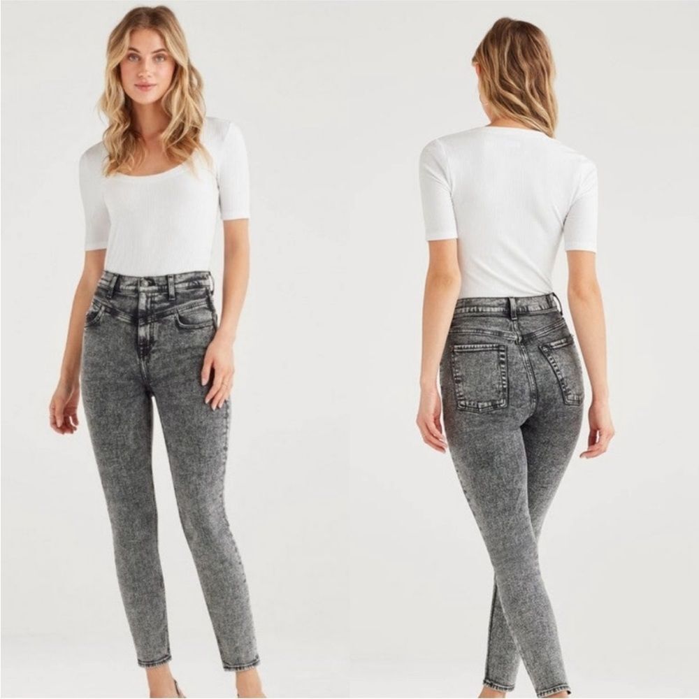 7 For All Mankind Smoke Grey Retro Corset High Rise Skinny Jeans NWT Size 30